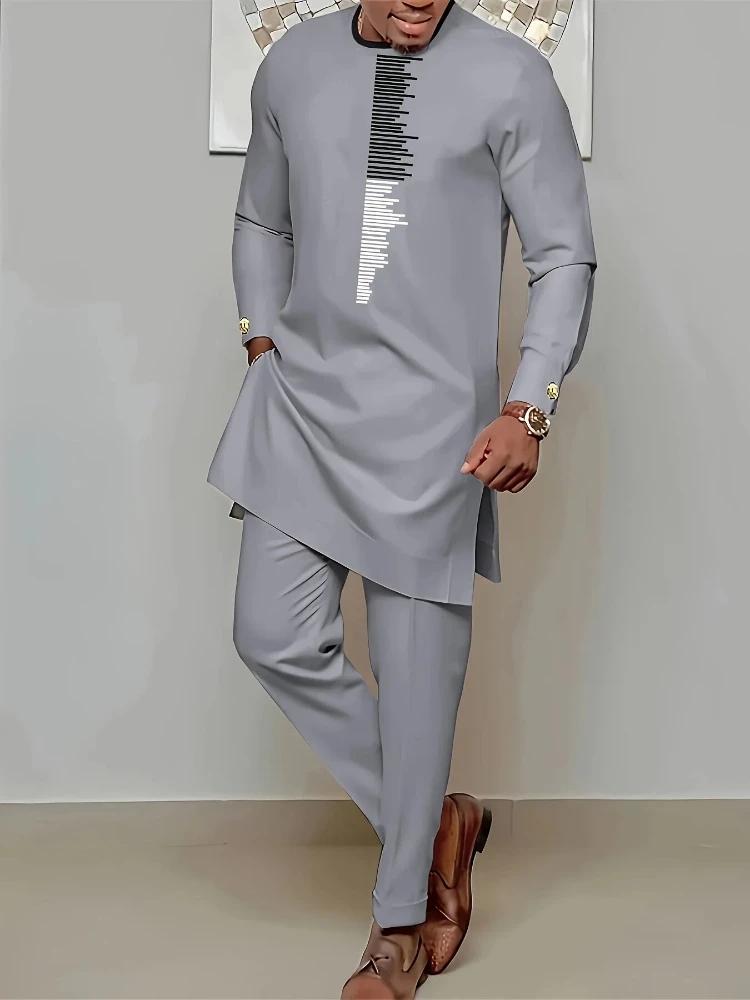 Ensemble deux pièces décontracté à manches longues pour hommes : haut et pantalon mi-longs