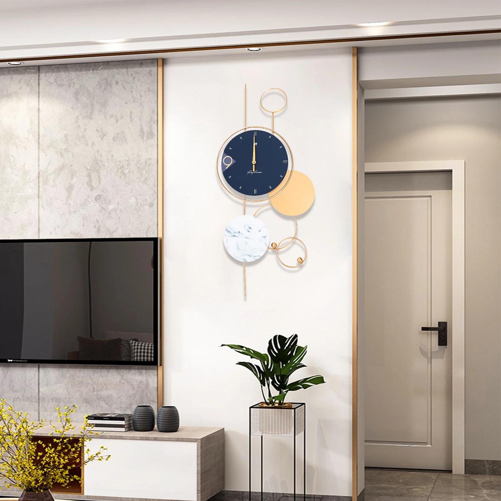 Grandes horloges murales pour décor de salon, métal intérieur, or, chic, décoratif, à piles, silenci