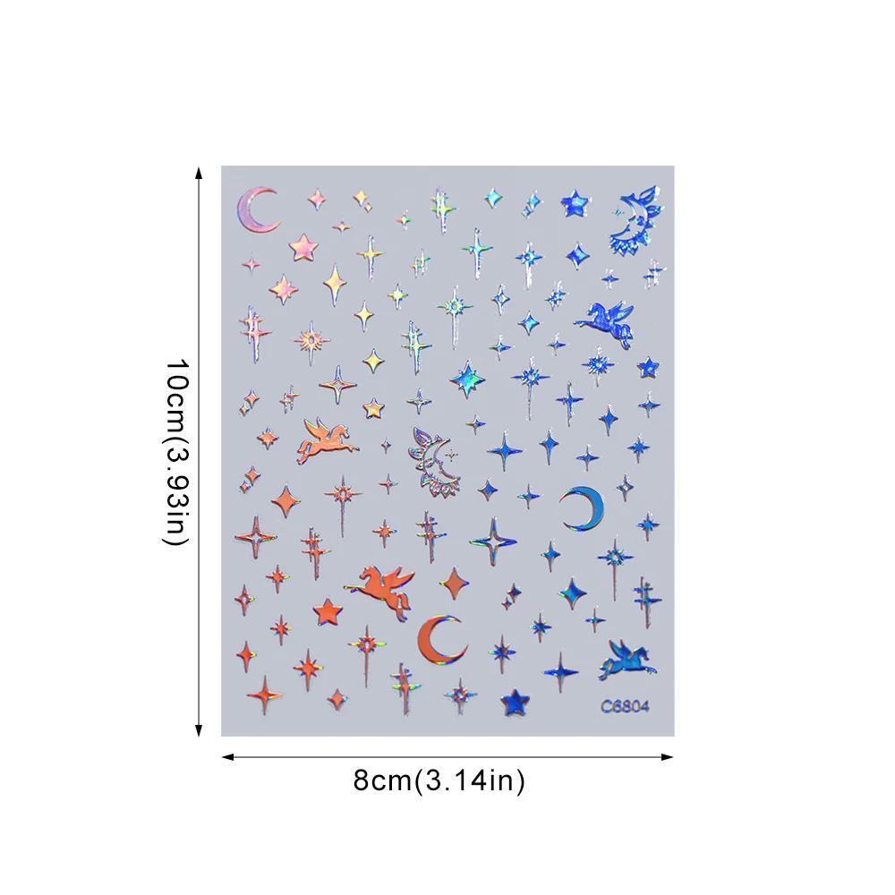 4/6 feuilles/Kit holographique arc-en-ciel amour coeur autocollant pour ongles 3D Laser coeur autoco