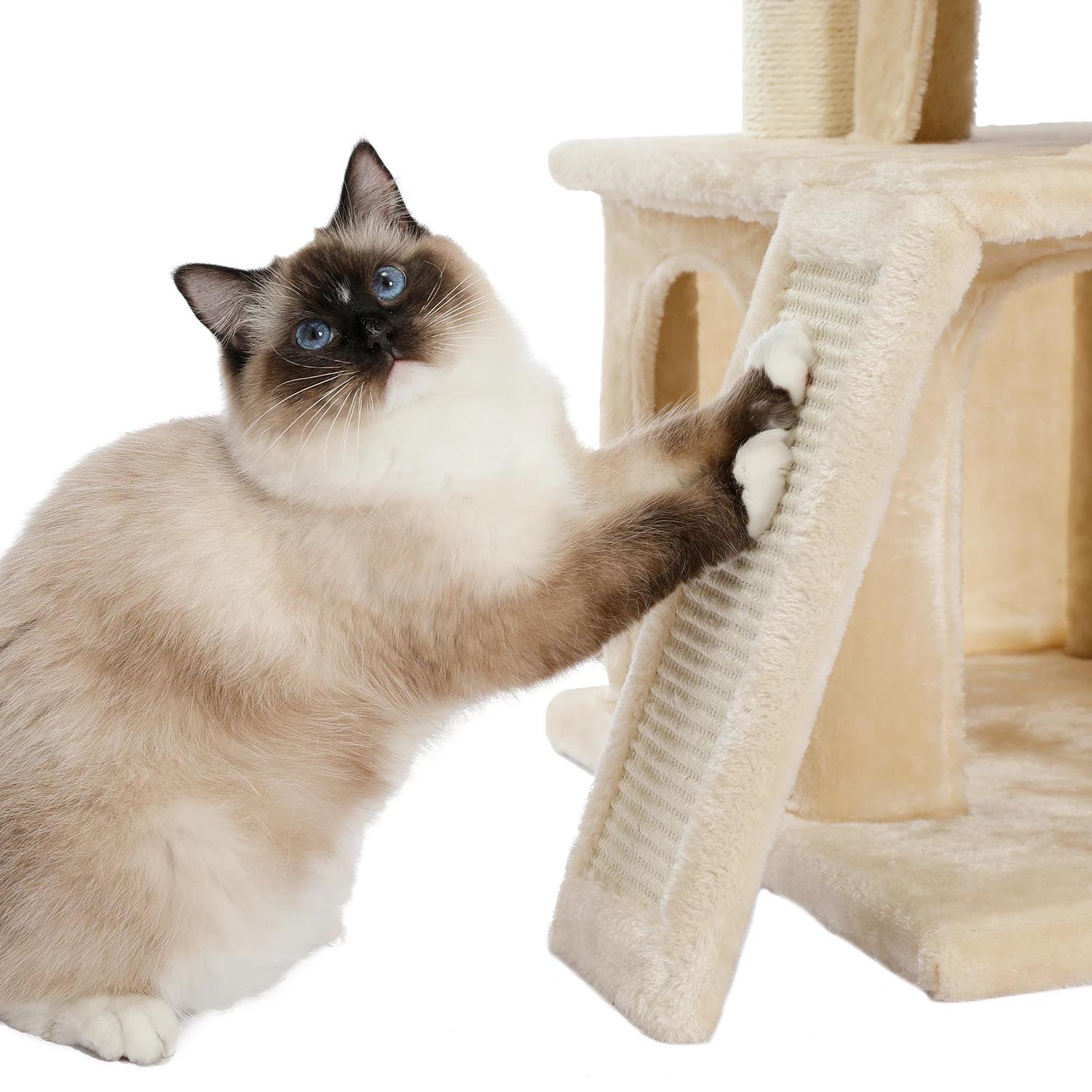 Tour d'arbre à chat en bois avec double condos, perchoir spacieux, poteaux en sisal à gratter entièr