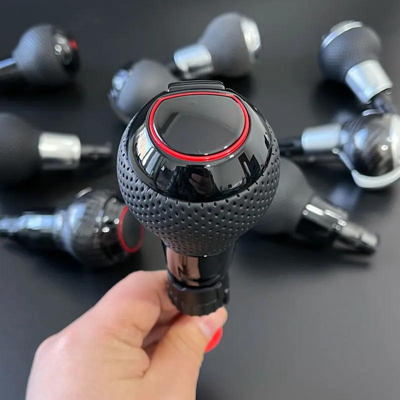1 pièces en cuir avec trou avec cadre rouge modèle S logo pommeau de levier de vitesse boule avec co