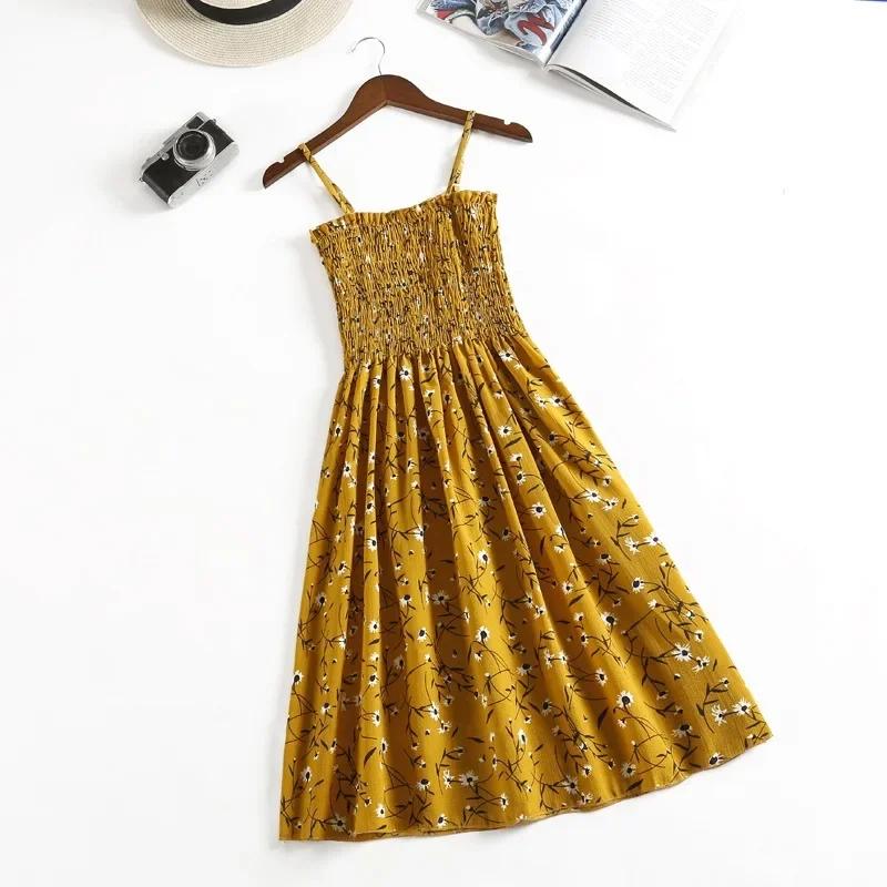 Robe Camisole d'été en mousseline de soie, sans manches, Mini, mode, taille élastique, décontractée,