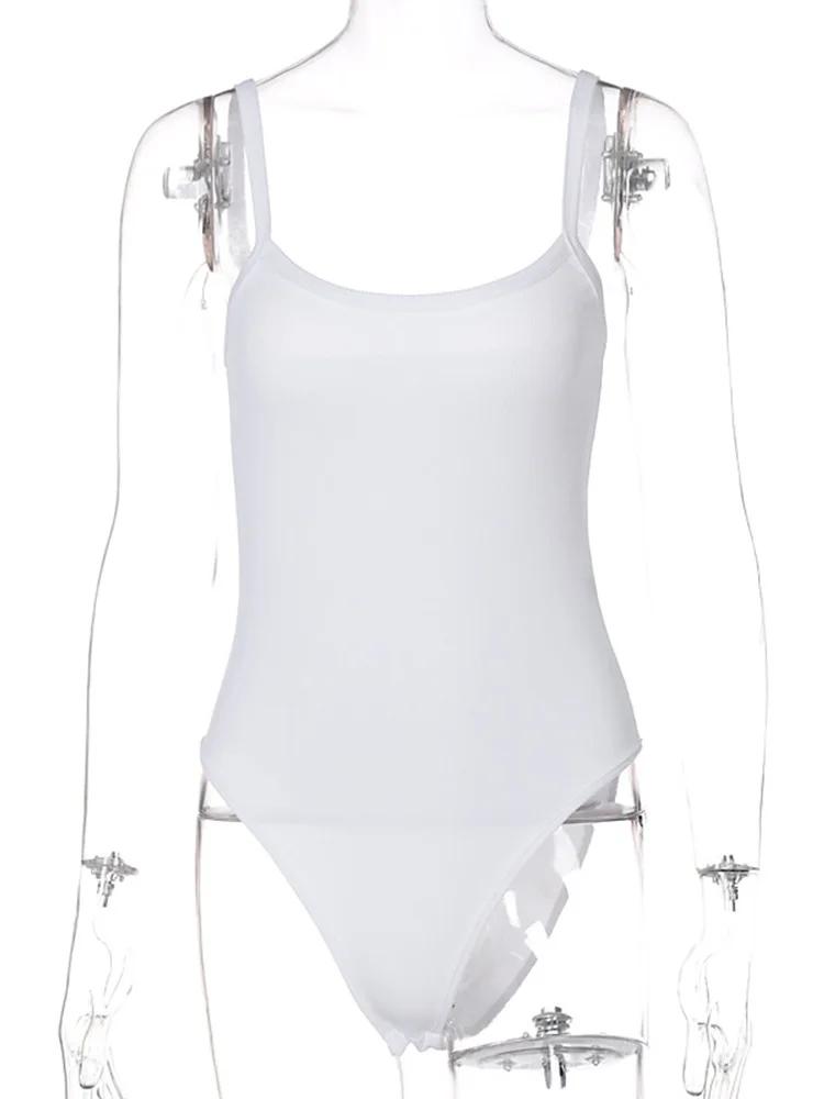Sangle solide moulante Sexy corps décontracté basique blanc été Body haut pour femme sans manches pu