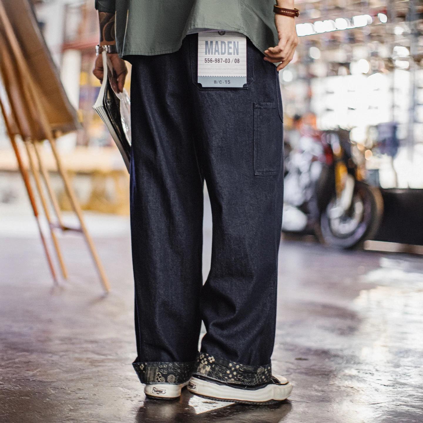Maden – jean vintage en denim délavé pour hommes, pantalon bleu à jambes larges, coupe ample, pantal