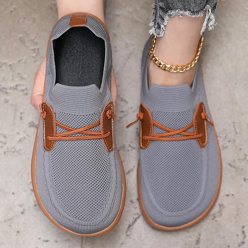 Baskets simples à pieds larges pour femmes, chaussures minimalistes en maille, confortables, zéro ch