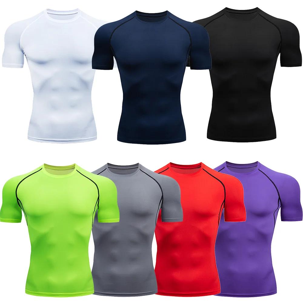 T-shirt compression homme course Fitness séchage rapide serré entraînement Gym Jersey