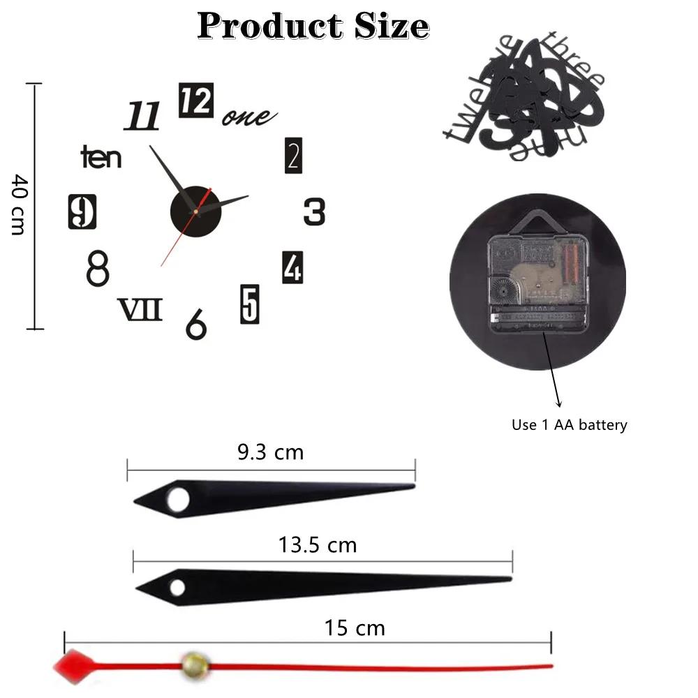 Horloge murale autocollante en chiffres romains, miroir acrylique, horloges à quartz, montre bricola