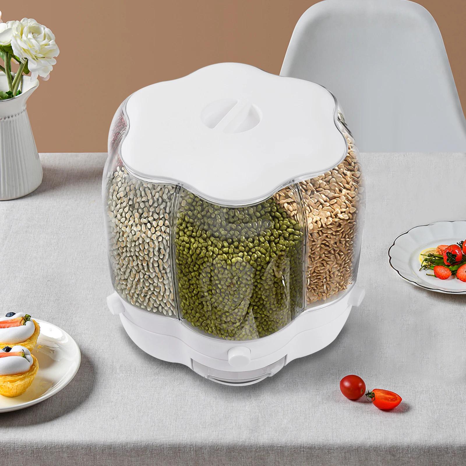 Distributeur Rotatif de Riz à 6 Grilles, Récipient de Rangement pour Grains Entiers, avec Couvercle,