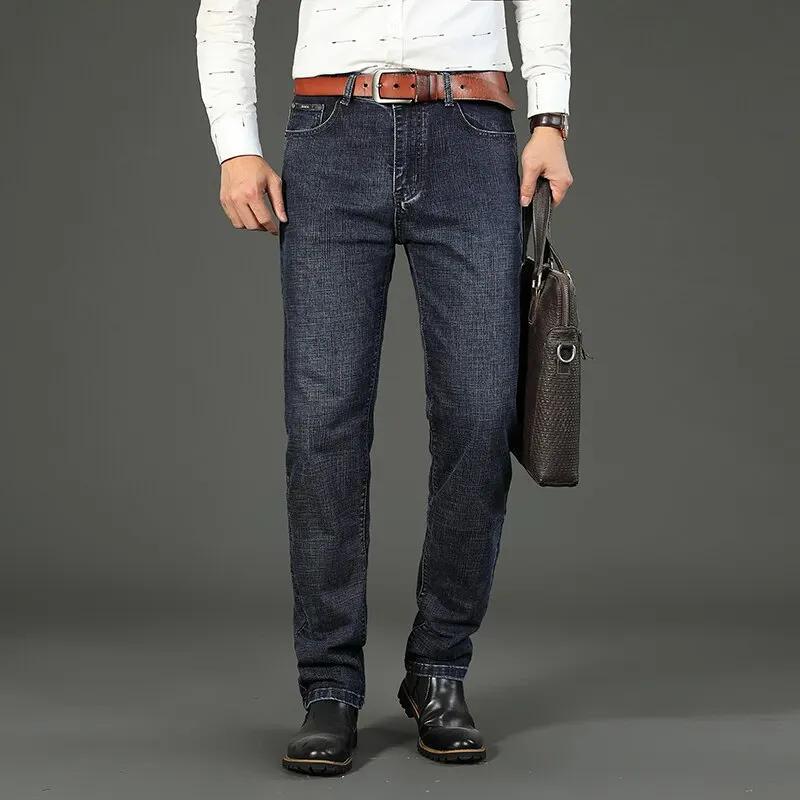 Wthinlee nouveau jean pour hommes d'affaires décontracté droit Stretch mode classique bleu noir trav
