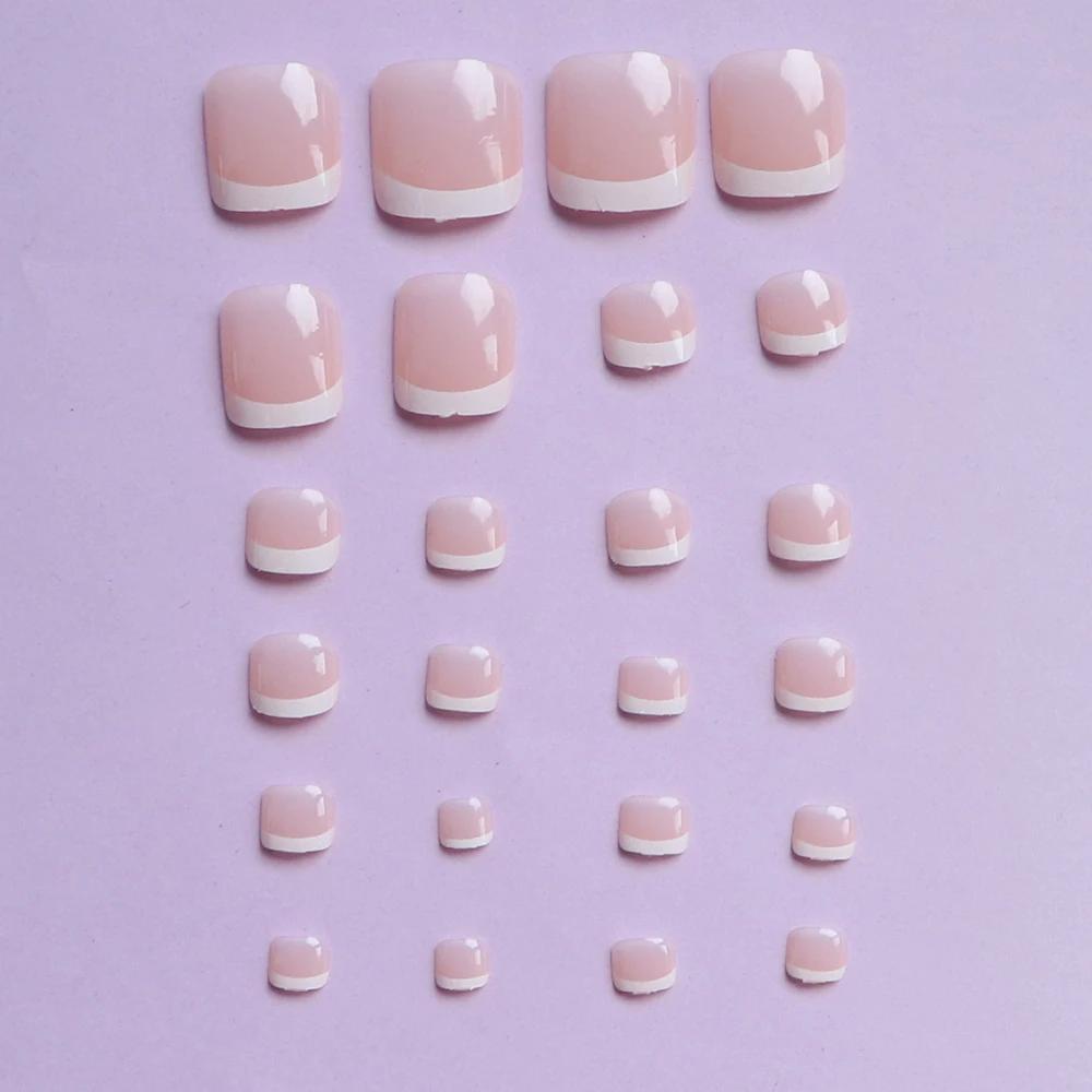 24 pièces ongles d'orteil courts carrés roses faux ongles d'orteil presse sur les ongles d'orteil fa