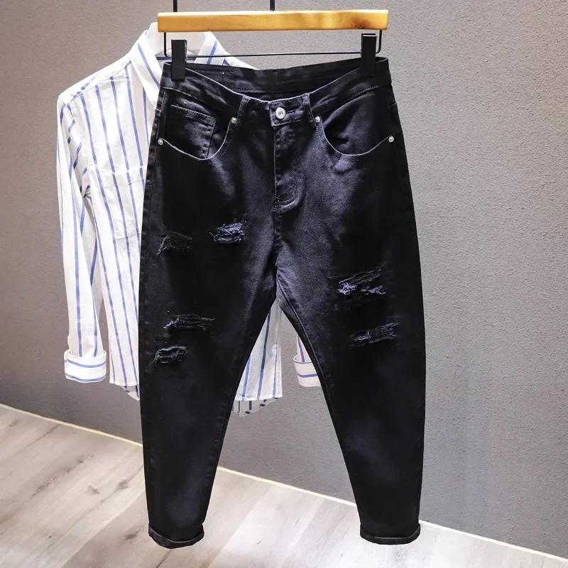 Jeans troués déchirés pour hommes, pantalons masculins blancs, streetwear confortable, denim, mode h