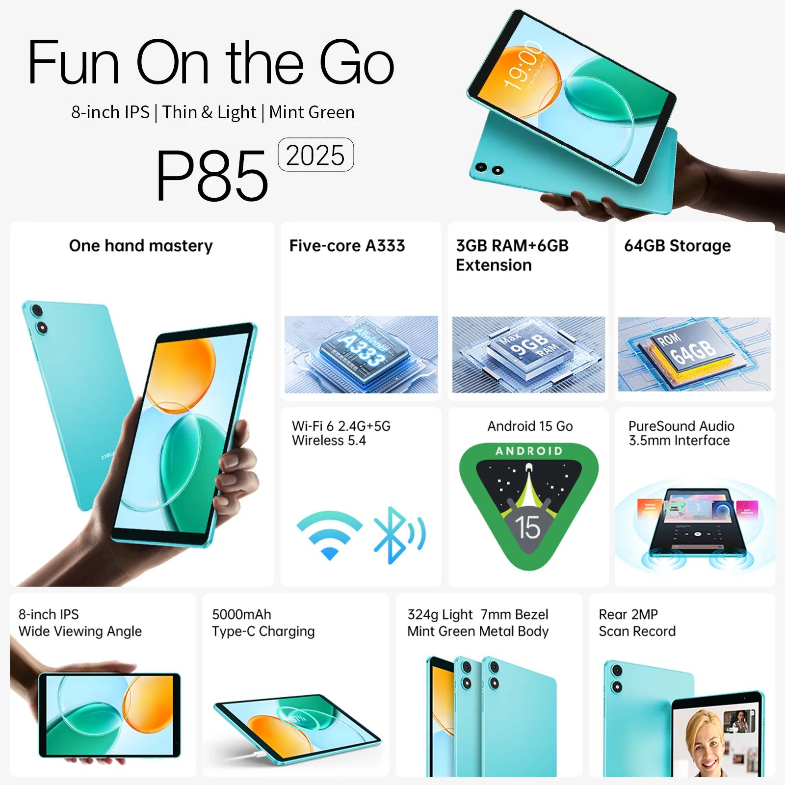 Teclast P85 Android 15 tablette 8 pouces IPS 3 + 6GB RAM 64GB ROM A333 5 cœurs Widevine L1 Wi-fi 6 t