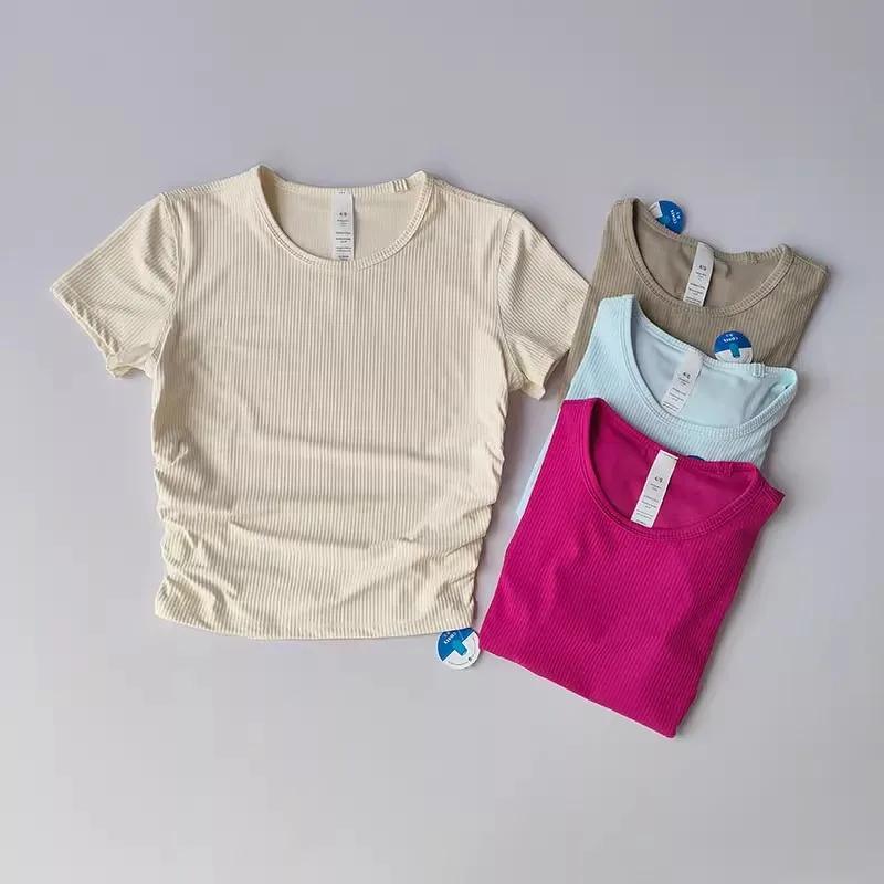 T-shirt de yoga sans coutures pour femmes - Haut sportif respirant manches courtes course
