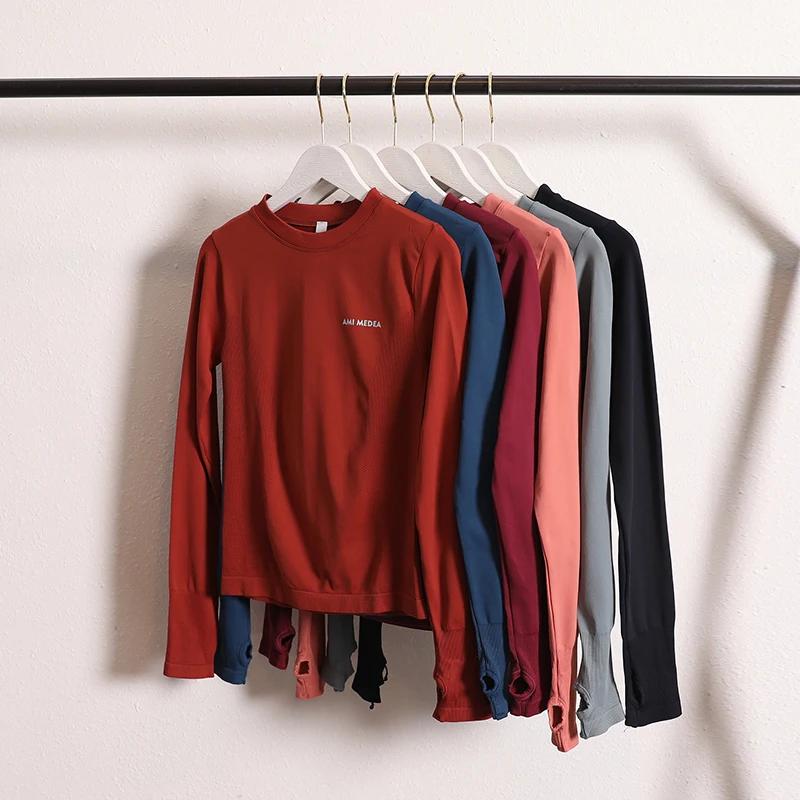 T-shirt de Fitness à manches longues sans couture pour femmes, haut de sport élastique, Yoga, Gym, e