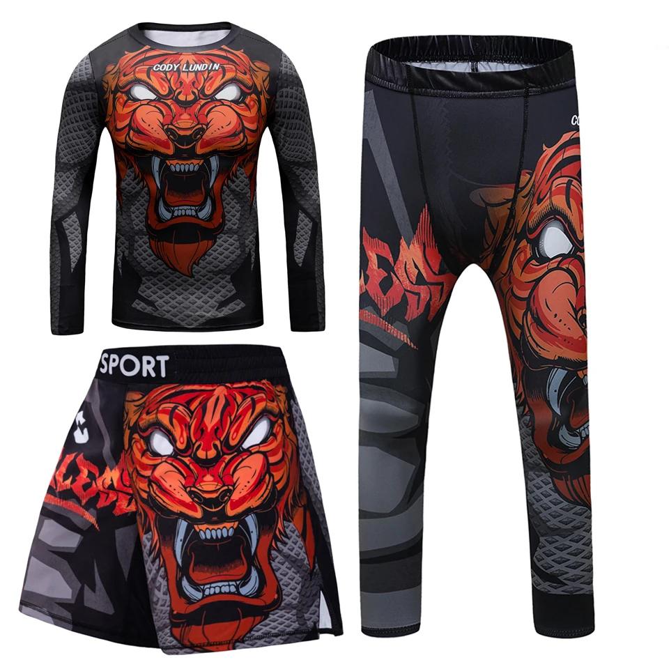 Ensemble d'entraînement de boxe pour enfants, chemise et pantalon de compression pour garçons, Muay