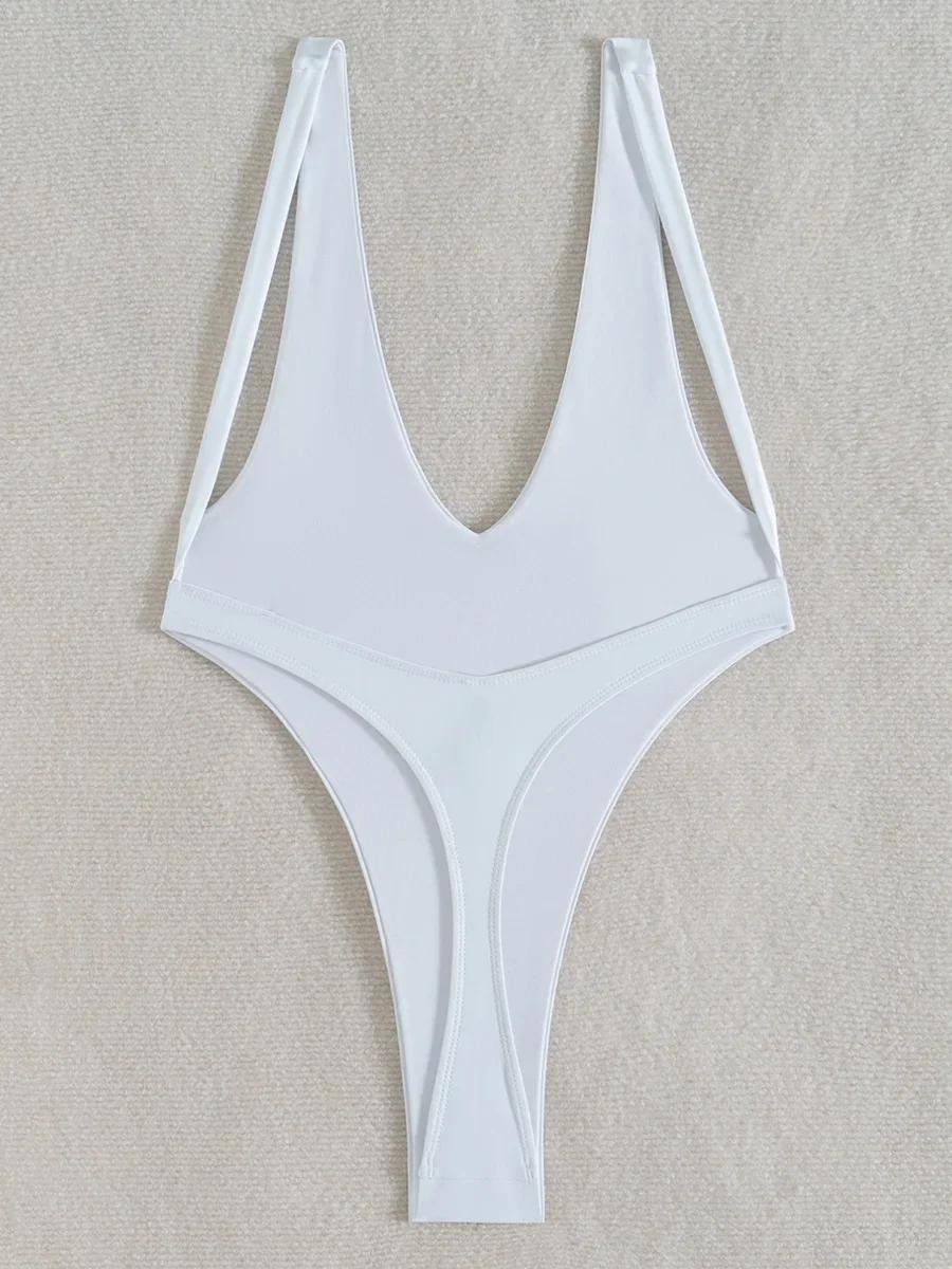 Maillot de bain une pièce pour femme, décolleté en V profond, coupe haute, string, dos nu, monokini,