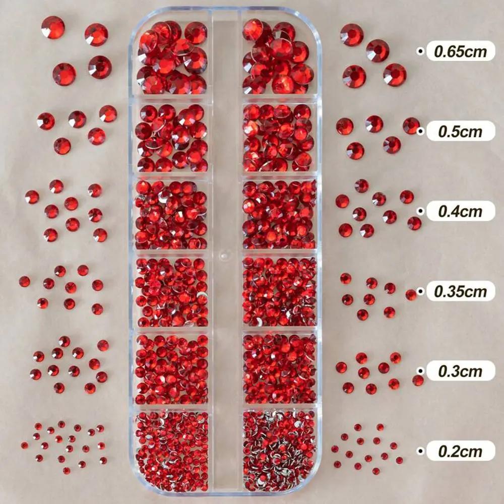 Strass pour ongles rouges, 12 grilles, 2/3/4/5mm, dos plat, cristal, diamant SS6/10/16/20/30, breloq