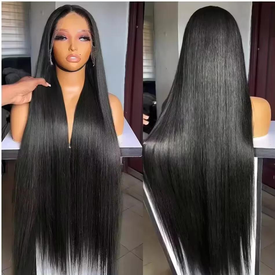Perruque Lace Frontal Wig naturelle brésilienne lisse, cheveux lisses, 13x4, 13x6, 13x6, pre-plucked