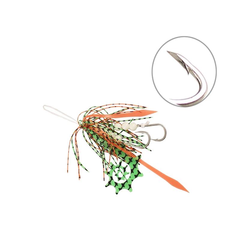 20 pièces Jig crochet en caoutchouc jupe vivaneau perles lumineuses en acier au carbone Double croch