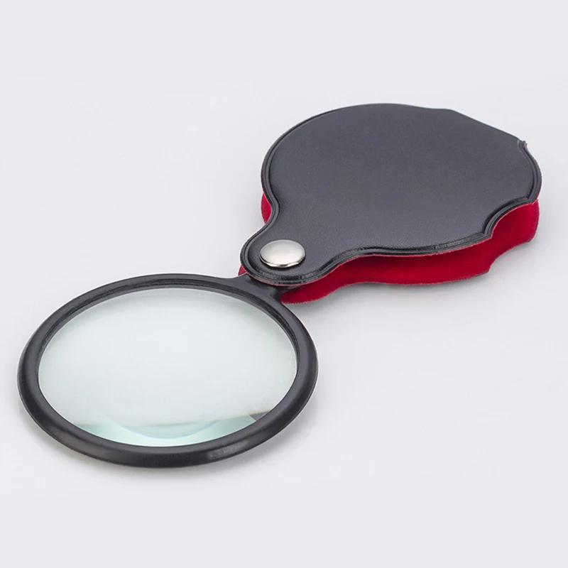 Mini loupe 50/60mm, étui en cuir plié 6/8X, Portable, lecture de journaux, bijoux, cadeau, loupe à l