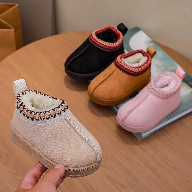 2025 nouvelle mode enfants bottines doux hiver casual filles coton chaussures couleur unie enfants é