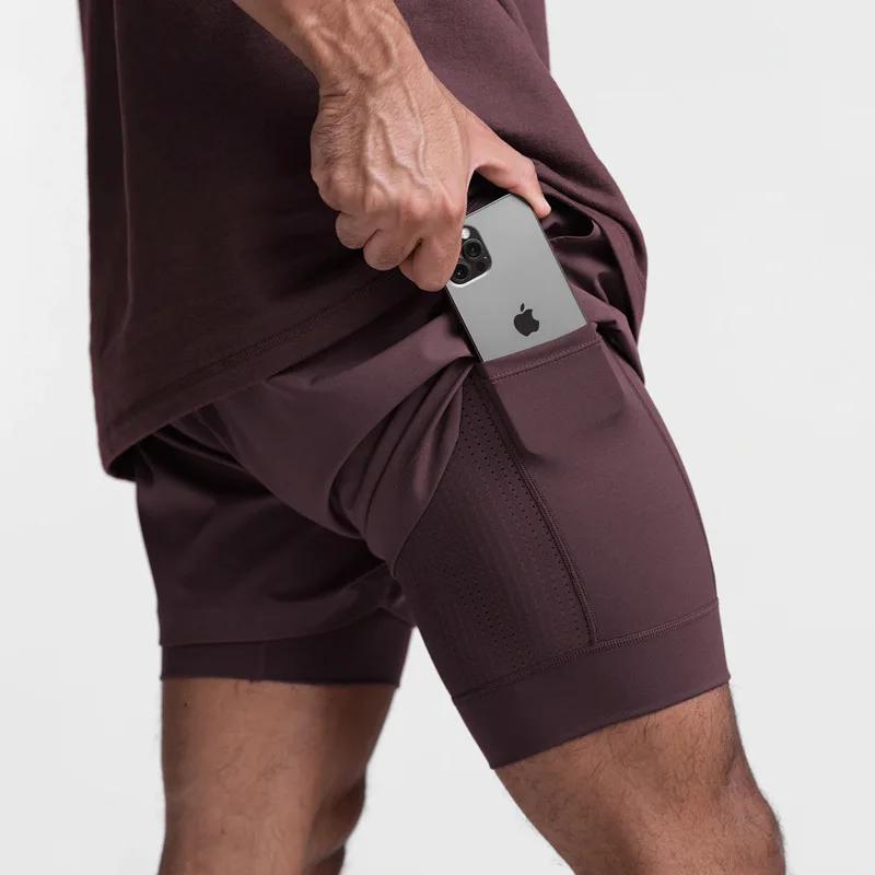 Short de sport respirant à double couche, 2 en 1, pour homme, tenue de gym, fitness, musculation, en
