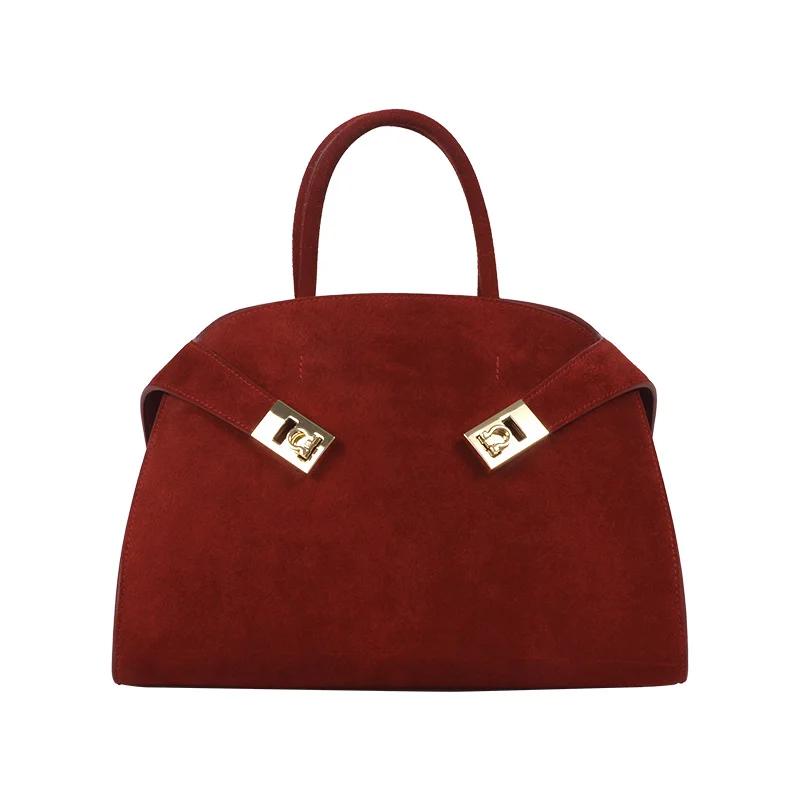 Niche léger luxe mat cuir grande capacité peau de vache femmes sac à main marron daim fourre-tout sa