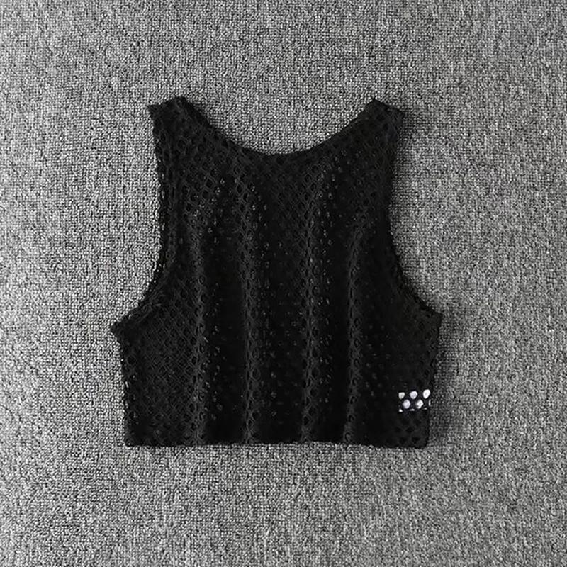 Haut court ajouré noir/rouge, T-shirt en maille pour femme, ample, à la mode, Tops basiques d'été, c