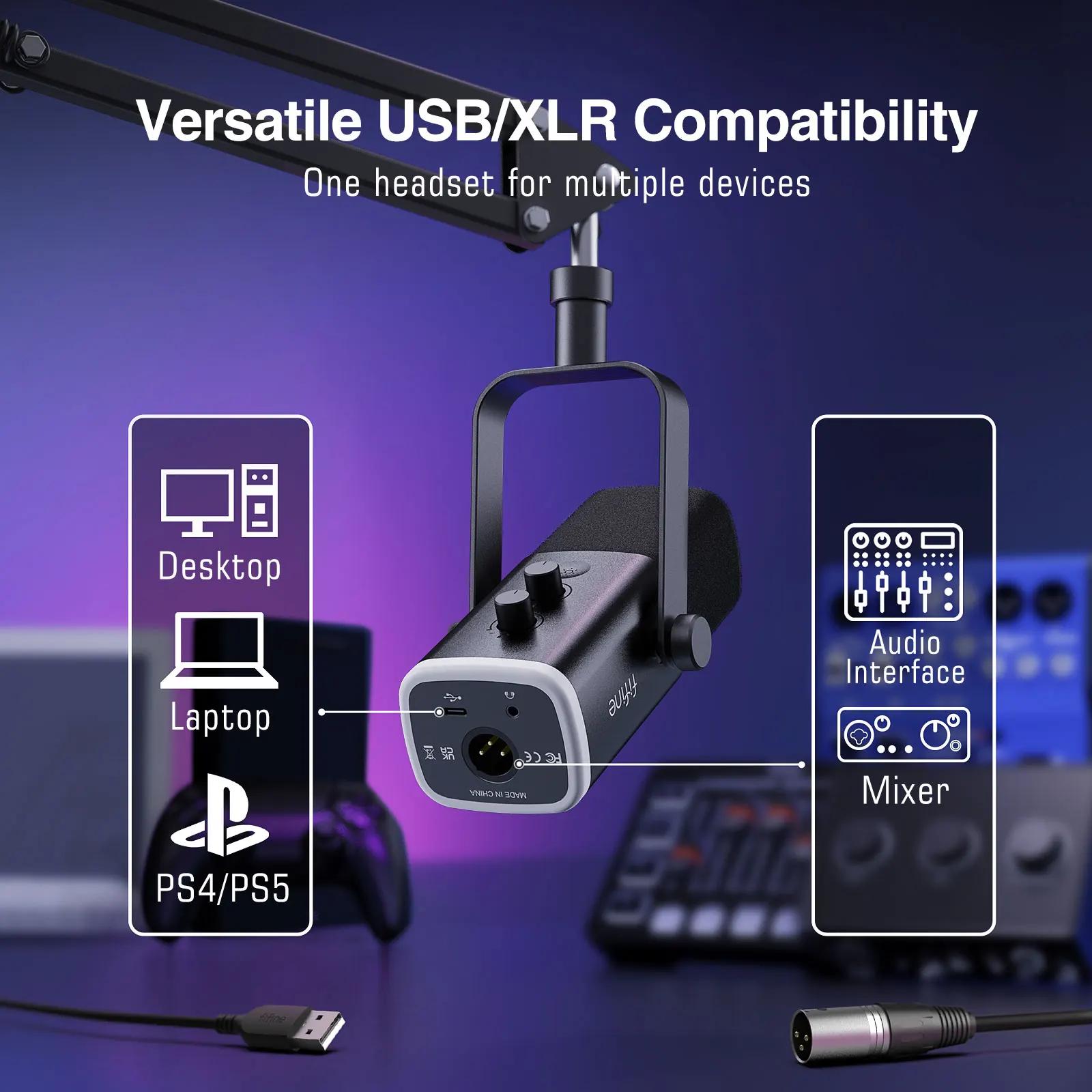 Kit de microphone de jeu FIFINE XLR/USB avec prise casque/muet/rvb/support de bras, ensemble de micr