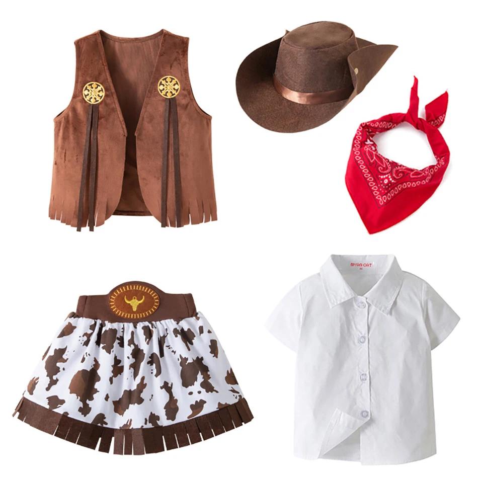 4/5 pièces ensemble filles Cowboy jeu de rôle jupe vêtements gilet ensemble jupe ensembles enfants p