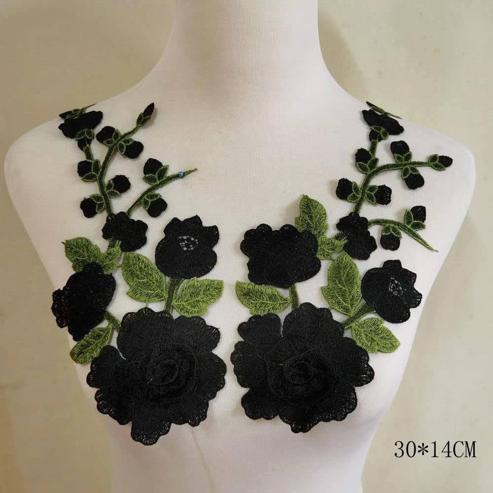 Patch brodé de fleurs 3D, 2 pièces/ensemble, pour jupe de soirée, vêtements, col en dentelle, décora