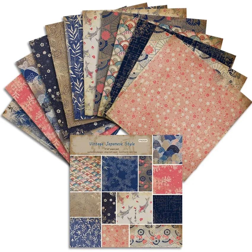 Tampons de papier artisanaux Vintage de Style japonais, 24 feuilles, matrices de découpe, fond artis
