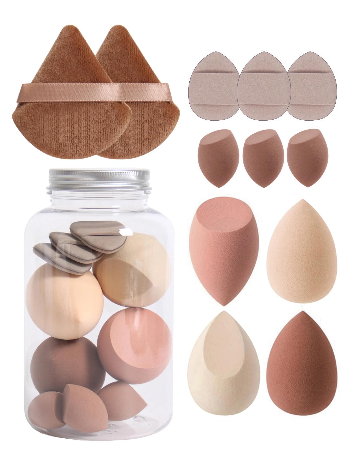 Ensemble d'éponges de maquillage 12 pièces avec pot de rangement sans Latex, bouffantes de doigts d'