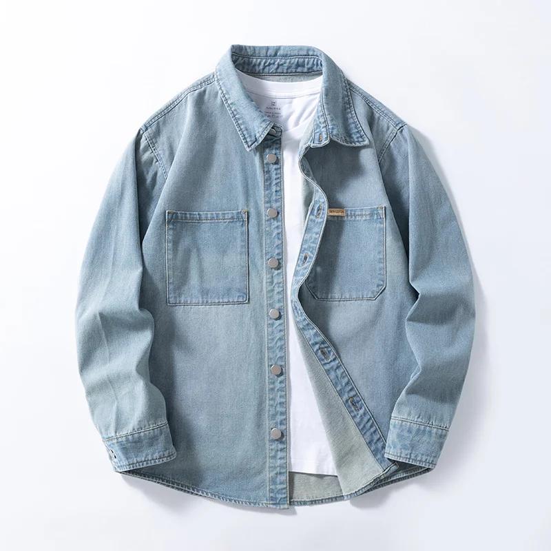 Chemise ample en denim fin et non extensible pour hommes, style américain, polyvalente, Vintage