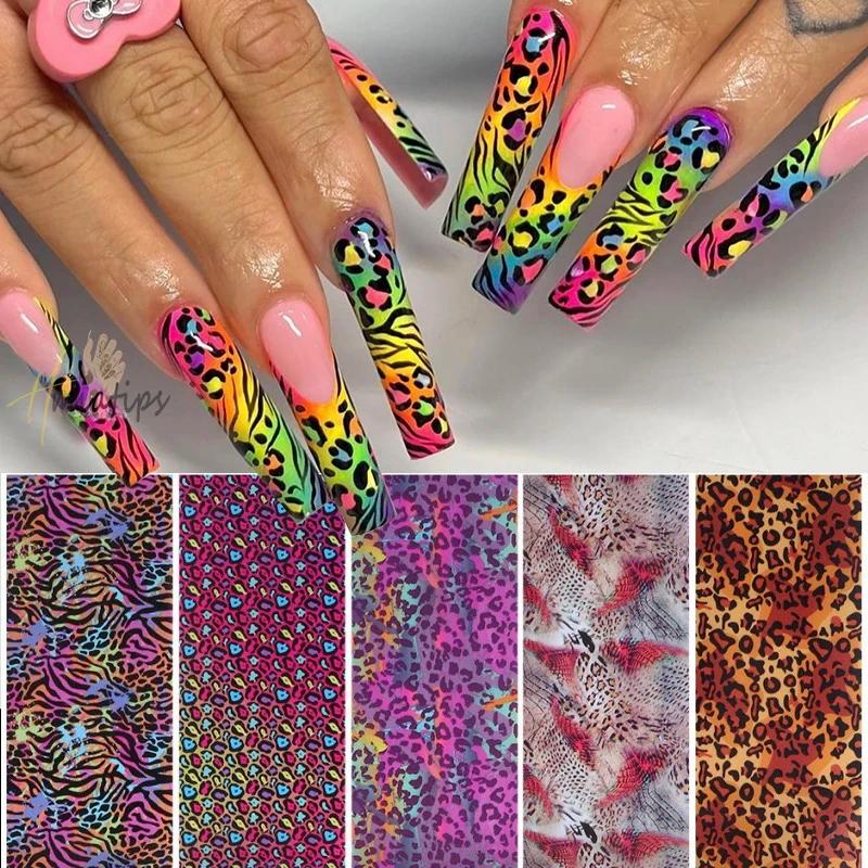10 rouleaux de papier de transfert imprimé léopard, feuille pour Nail Art, décalcomanies de transfer