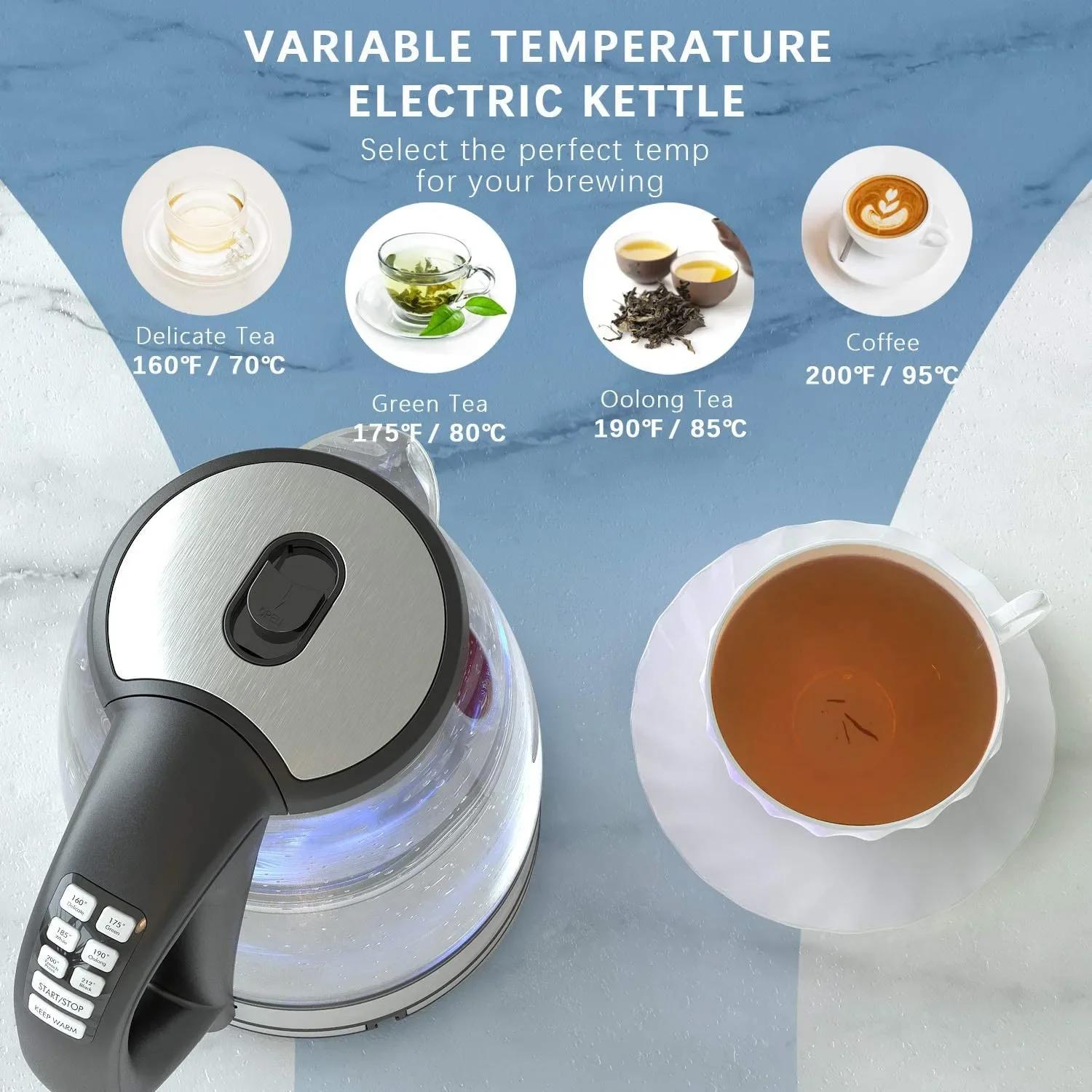 DEVISIB Bouilloire électrique en verre, ébullition rapide 2200 W, contrôle de la température, mainti