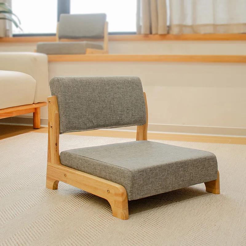 Chaise de sol en bois massif de Style japonais, siège Tatami à dossier bas pour baie vitrée, taboure