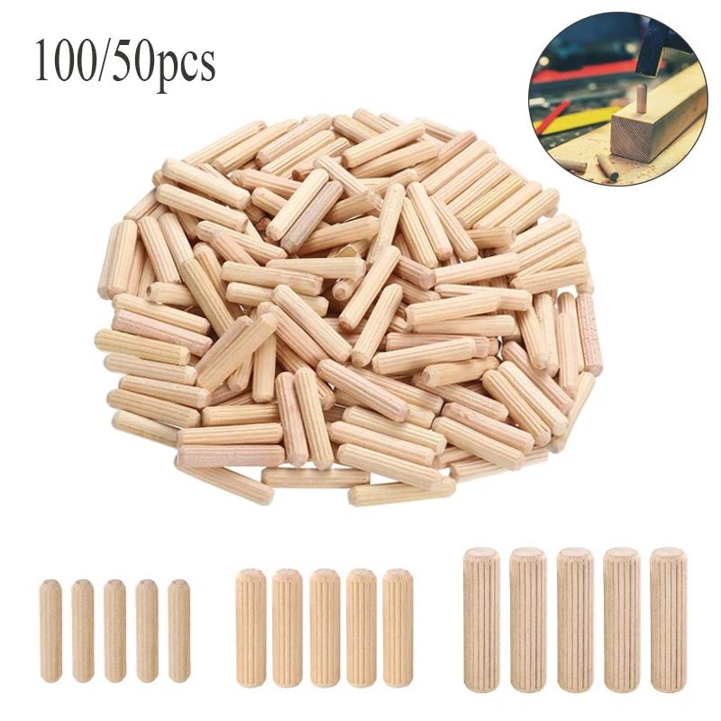 100/50pcs cheville en bois armoire tiroir rond cannelé bois artisanat cheville broches tiges ensembl
