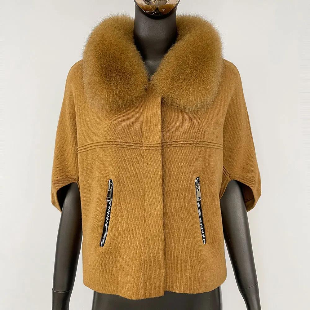 FURYOURSELF 2025 nouveau réel renard raton laveur col de fourrure manteau tricoté pull femmes à manc