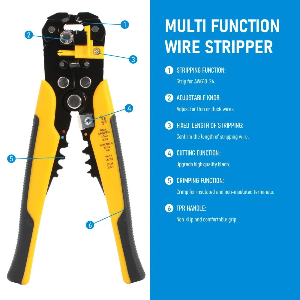 Pince à sertir multifonctionnelle, coupe-câble réglable, dénudeur automatique de fil, outil à main T