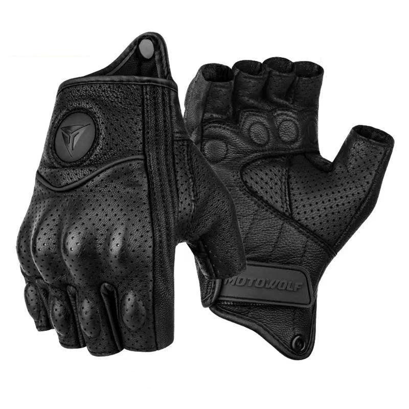 Gants de Moto d'été sans doigts, accessoires en cuir de chèvre, demi-doigt, Motocross Gant Moto Guan
