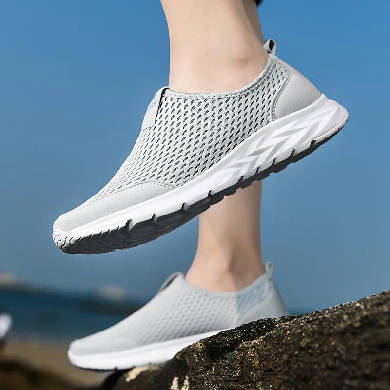 Chaussures de course respirantes homme baskets sport maille enfiler grande taille 48 été bon marché
