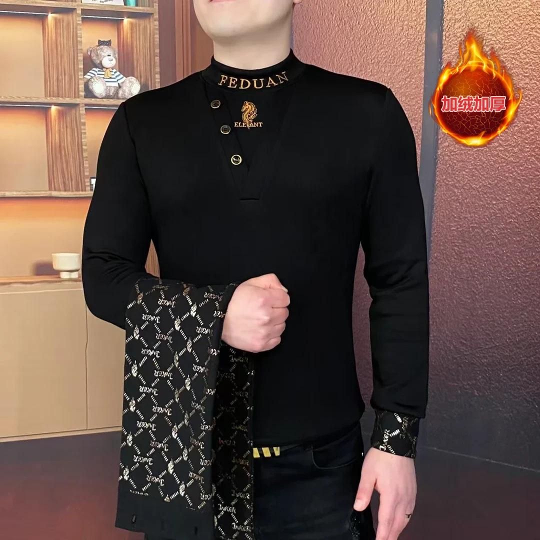 Sweat-shirt épais en velours pour hommes, tendance, écharpe détachable, pull chaud, décontracté, Bus