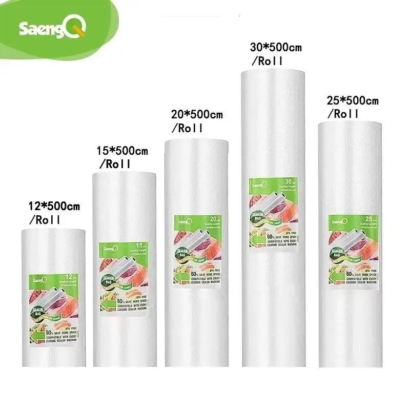 SaengQ-Lot de rouleaux de sacs sous vide pour scelleuse, 12/15/20/25/30x500cm, sachets frais et long