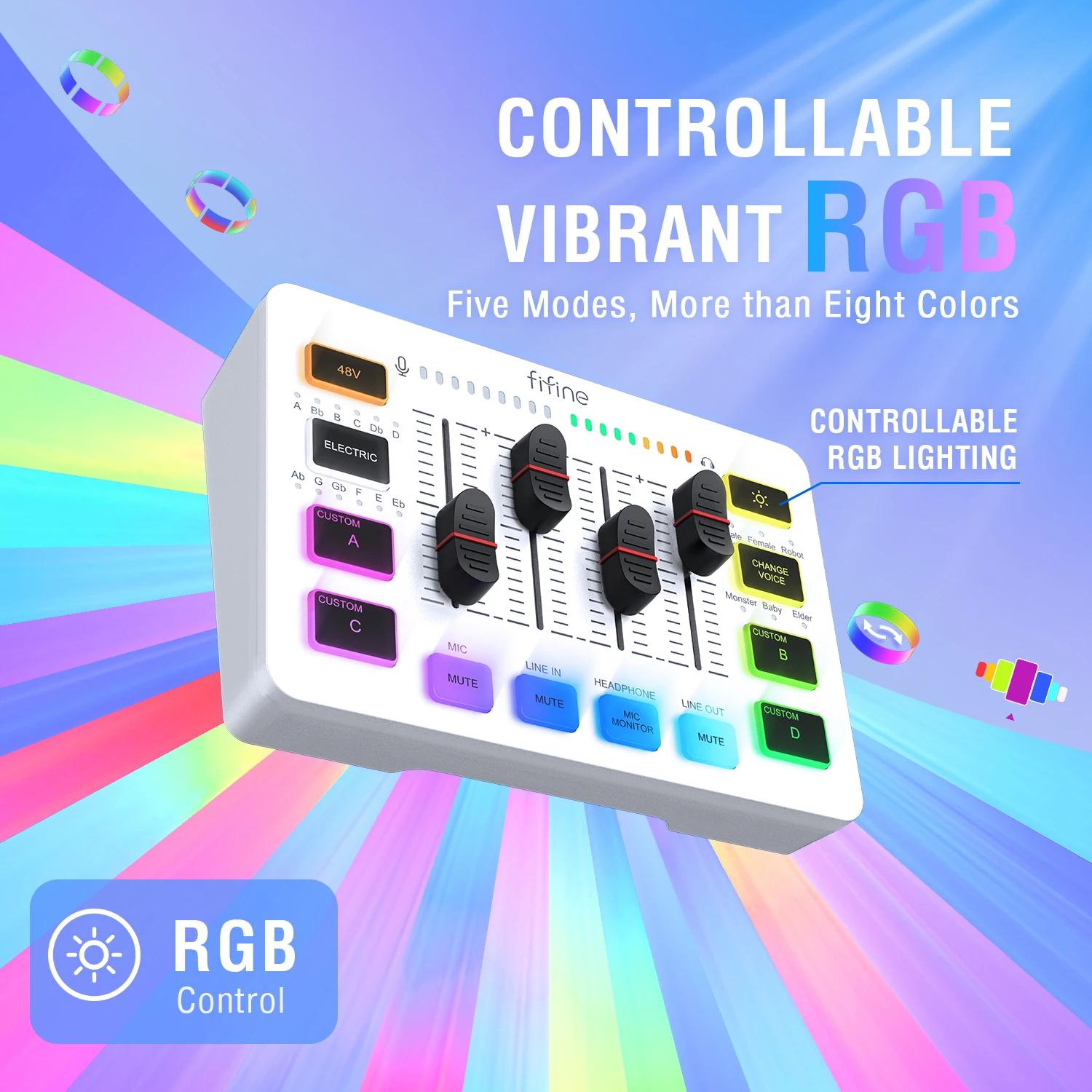 Mélangeur USB de jeu FIFINE avec 4 canaux/interface Microphone XLR/RGB, mélangeur de son pour jeu Po