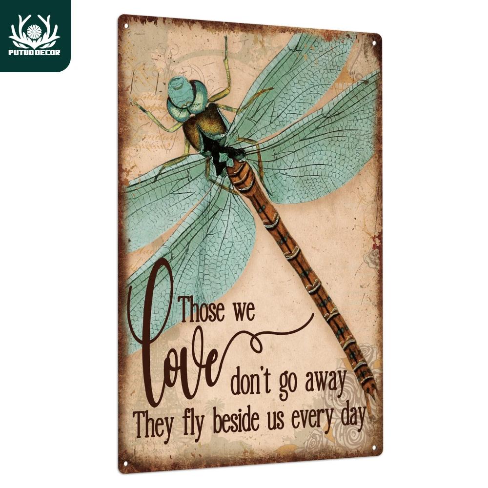 Putuo Decor-Affiche d'art mural en métal libellule, citation de motivation vintage, 18 plaques, Hiph