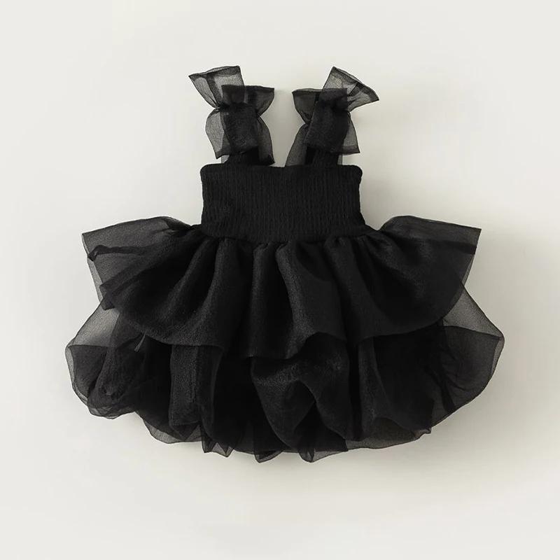 Robe Tutu noire élégante sans manches pour filles, robe de princesse pour bébé, vêtements d'été trap