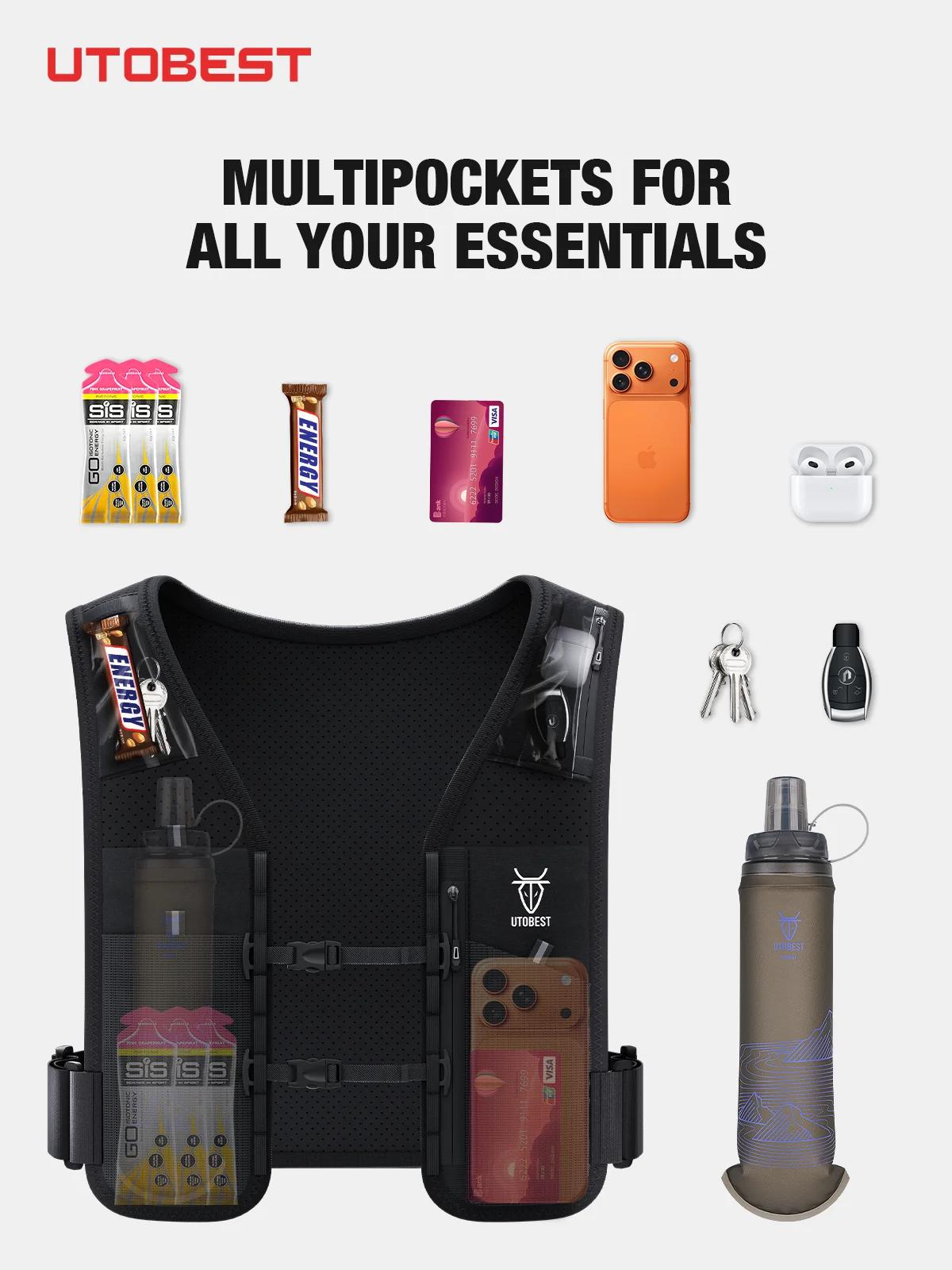 Gilet hydratation UTOBEST UTR113 réfléchissant - Sac d'hydratation avec support téléphone pour cyclisme et randonnée