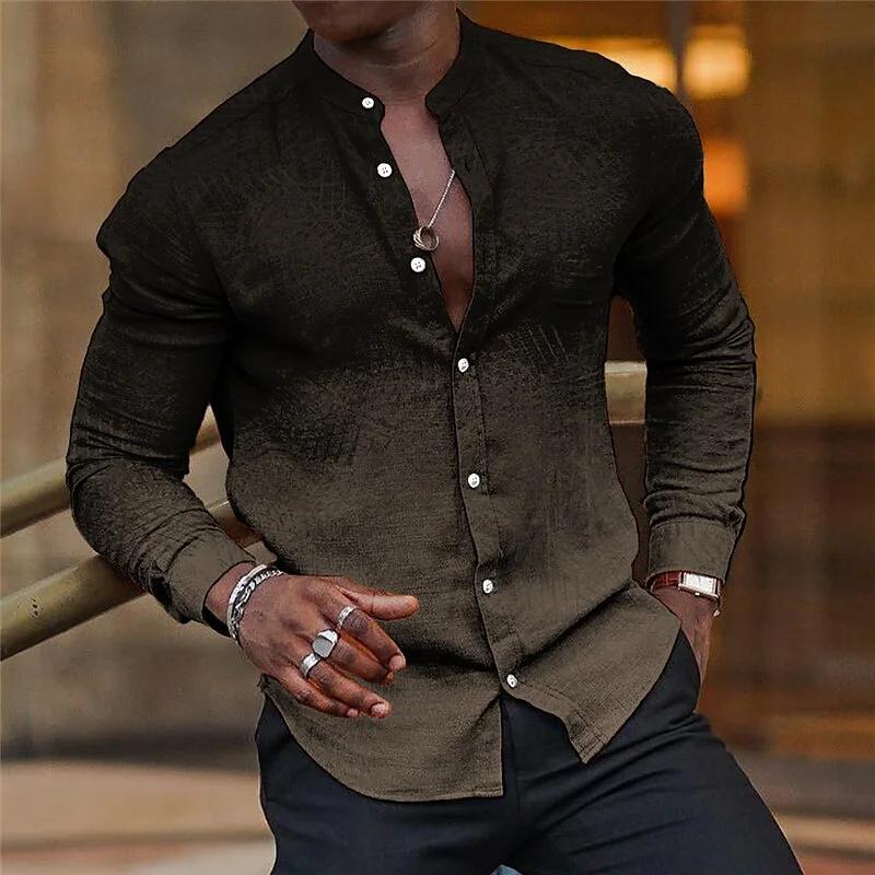 Chemise hawaïenne décontractée grise, col à manches longues, tendance, hauts pour fête en Club, plag