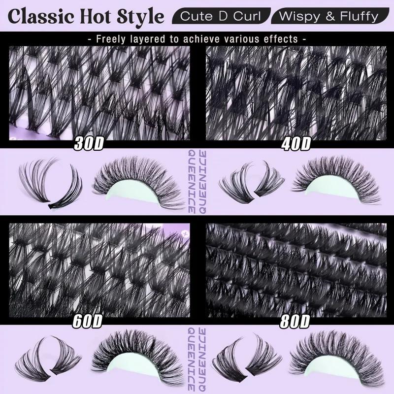 QUEENICE 800 pièces de faux cils en grappe de longueur mixte | Léger, doux, facile à appliquer, De